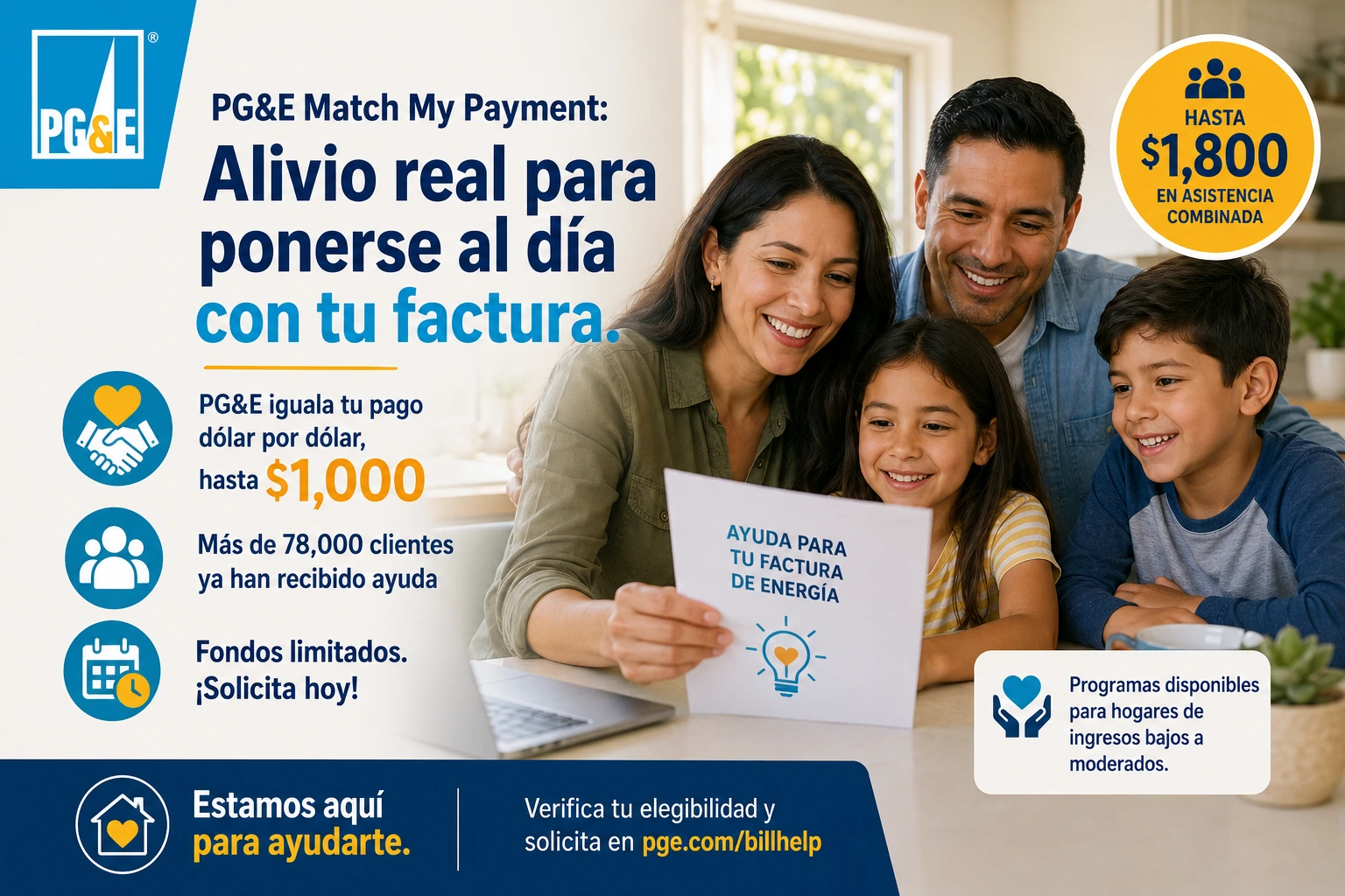 Asistencia de contrapartida disponible para facturas de energía