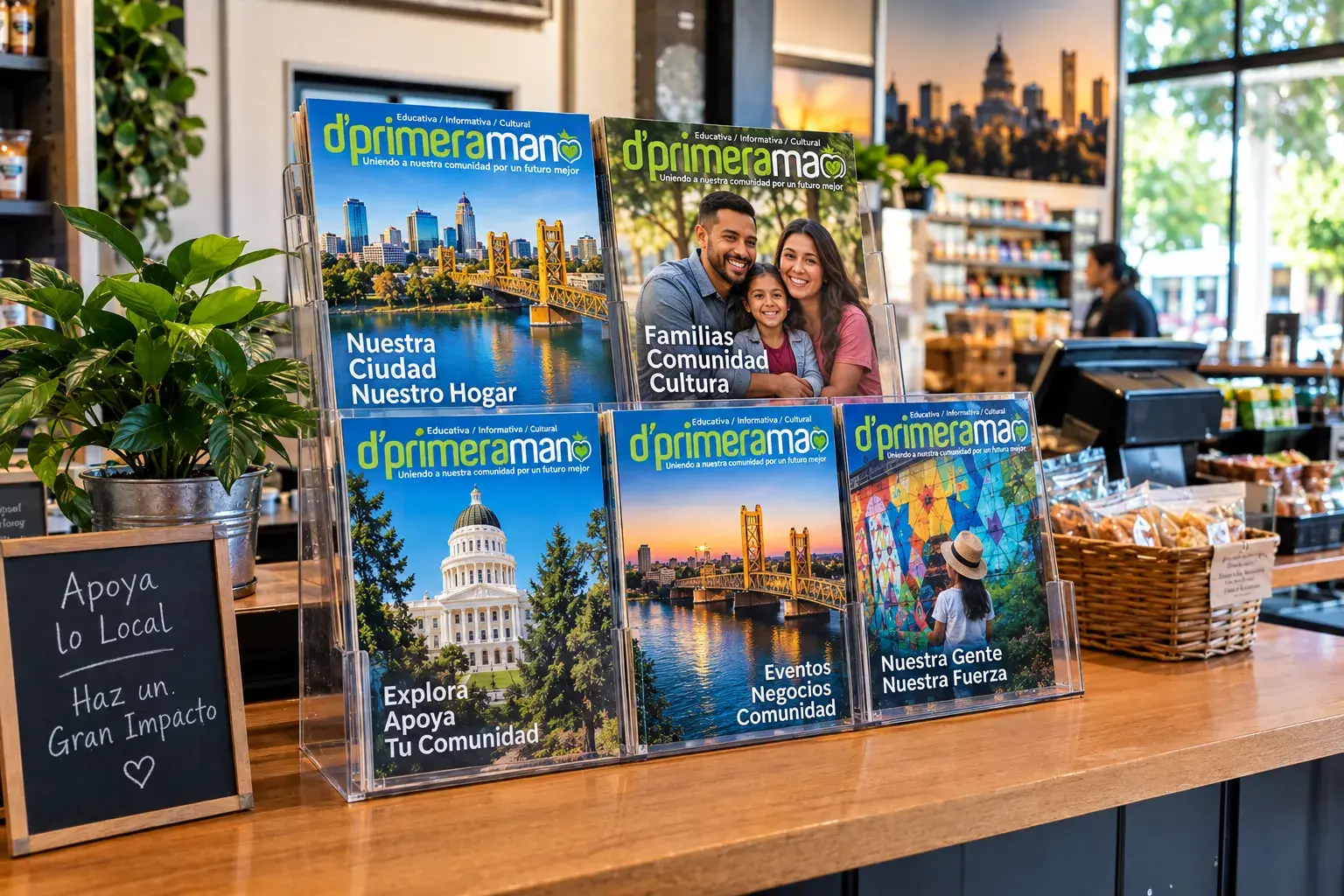 Community Magazine Rack in a Cozy Café