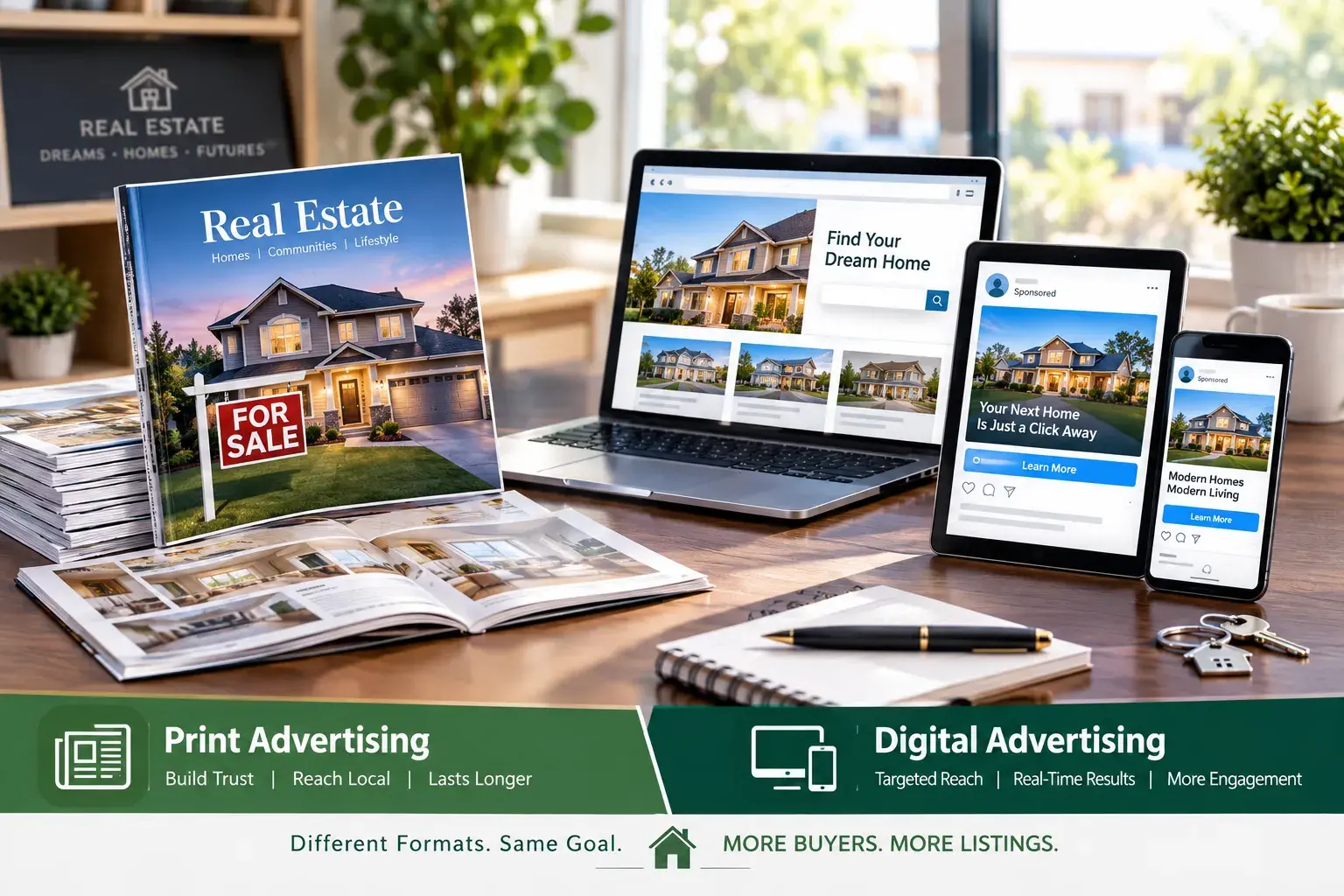 Print and digital advertising formats compared for real estate professionals